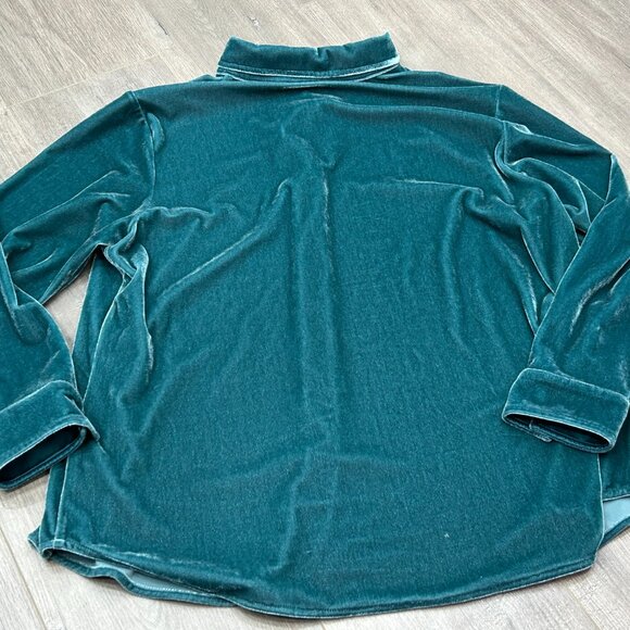 Soft Surroundings Teal Blue Velvet Button Down Shirt Tunic Size Petite Large - Picture 10 of 10